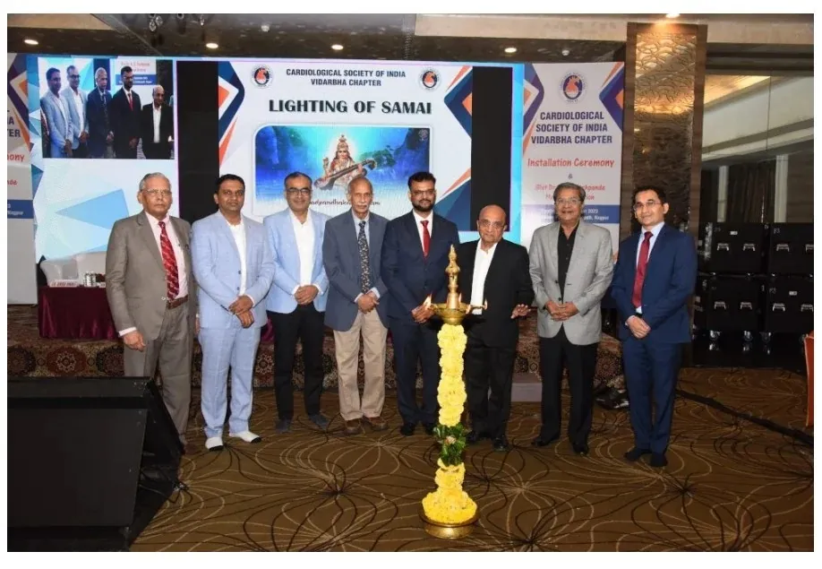 Lamp lighting (Samai) at the Cardiological Society of India Vidarbha Chapter installation ceremony