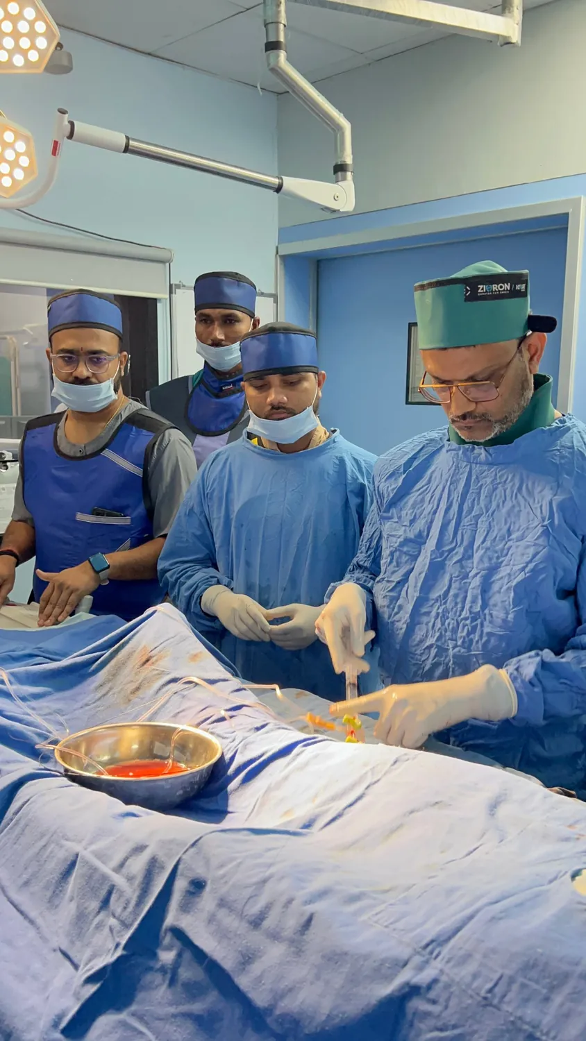Close view of an interventional cardiology procedure